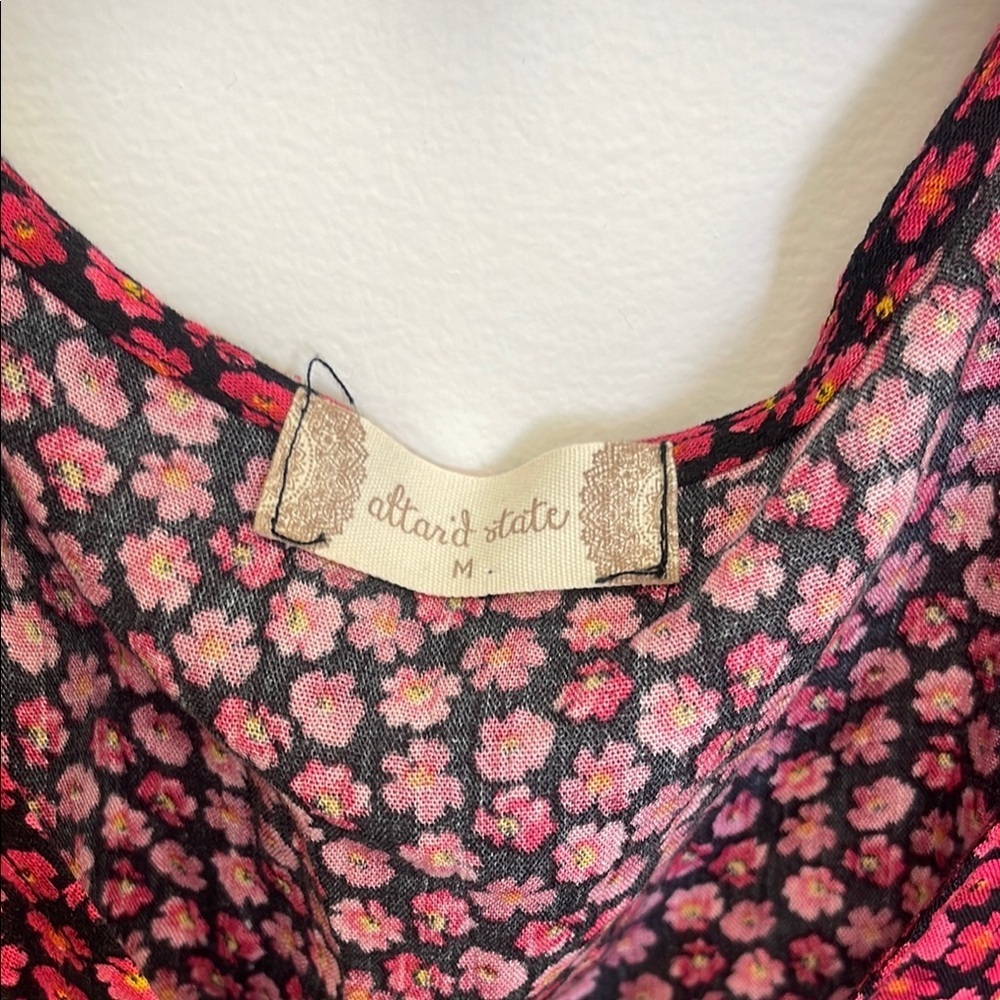 Altar'd State Red and Black Smocked Wrap Blouse - Picture 3 of 7
